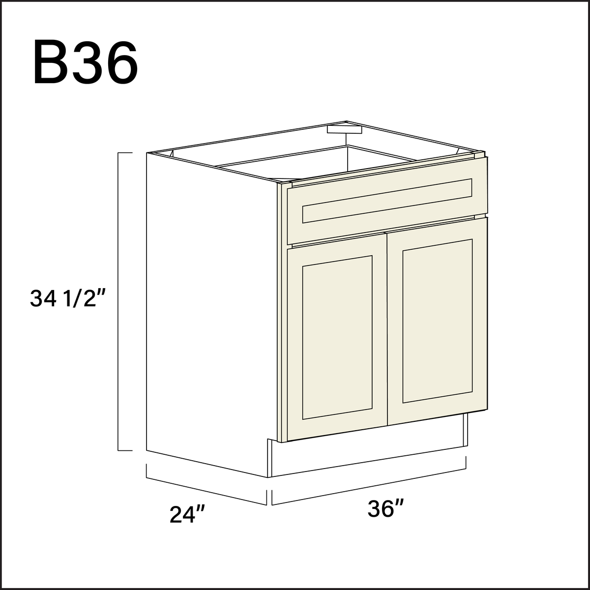 Milkshake White 1 Drawer 2 Door Kitchen Base Cabinet - 36&quot; W x 34.5&quot; H x 24&quot; D