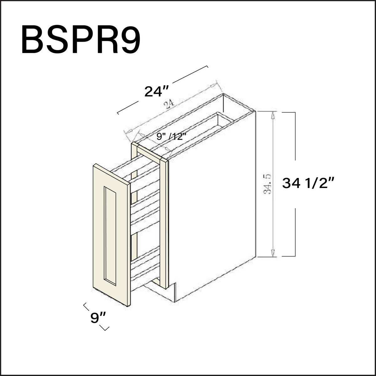 Milkshake White Base Spice Rack Cabinet - 9&quot; W x 34.5&quot; H x 24&quot; D