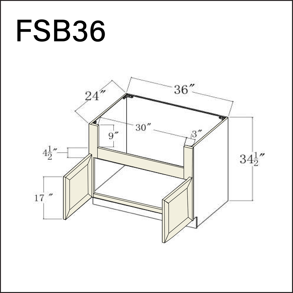 Milkshake White Farmer Sink Base Kitchen Cabinet - 36&quot; W x 34.5&quot; H x 24&quot; D