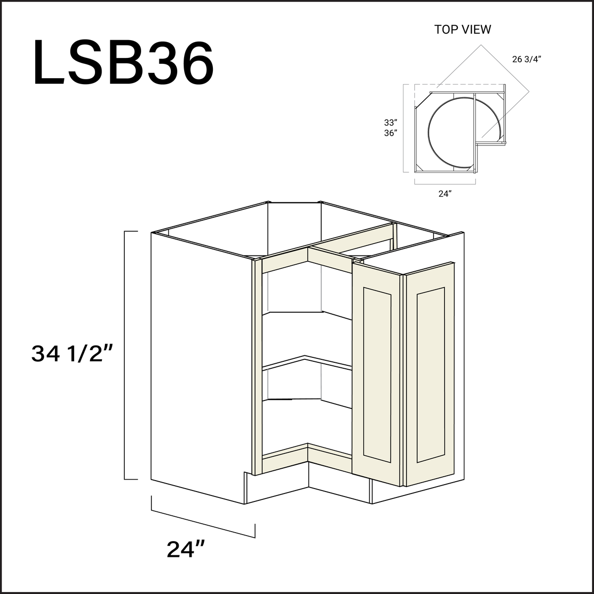 Milkshake White Lazy Susan Kitchen Cabinet - 36&quot; W x 34.5&quot; H x 24&quot; D