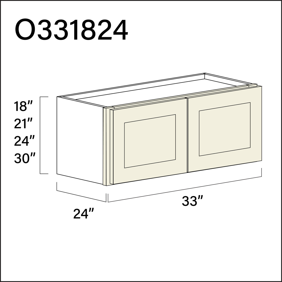 Milkshake White Double Door Oven Upper Cabinet - 33&quot; W x 18&quot; H x 24&quot; D