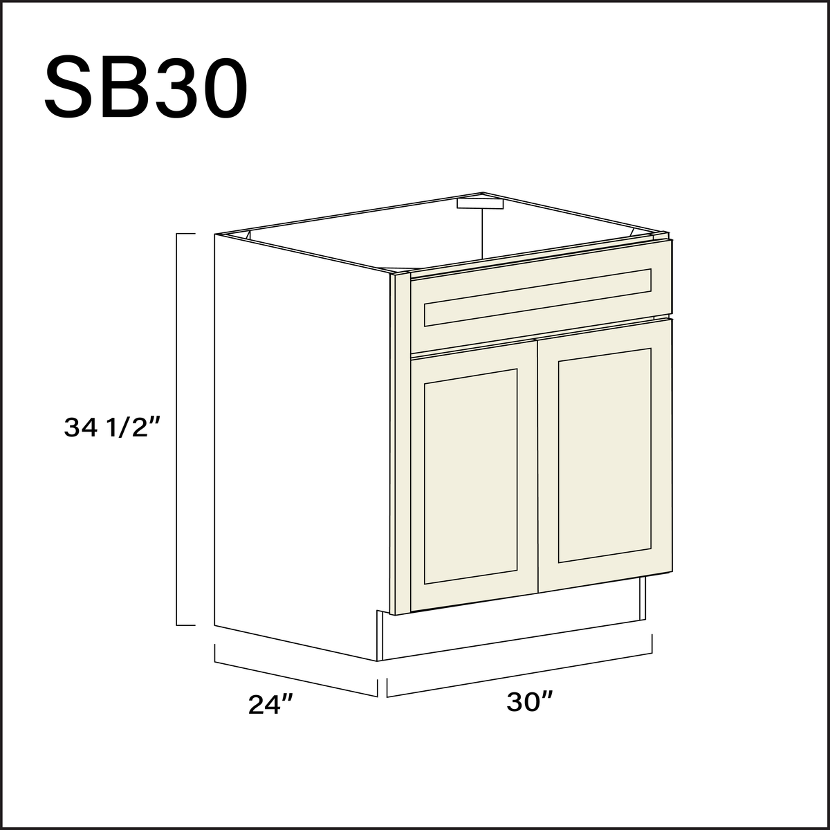 Milkshake White Sink Base Kitchen Cabinet - 30&quot; W x 34.5&quot; H x 24&quot; D