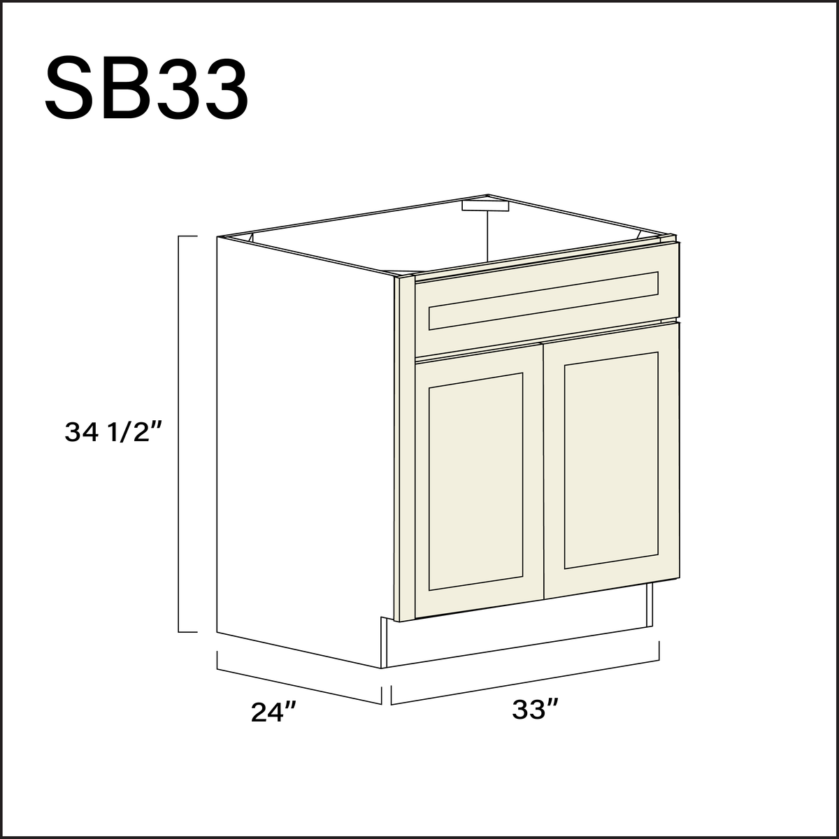 Milkshake White Sink Base Kitchen Cabinet - 33&quot; W x 34.5&quot; H x 24&quot; D