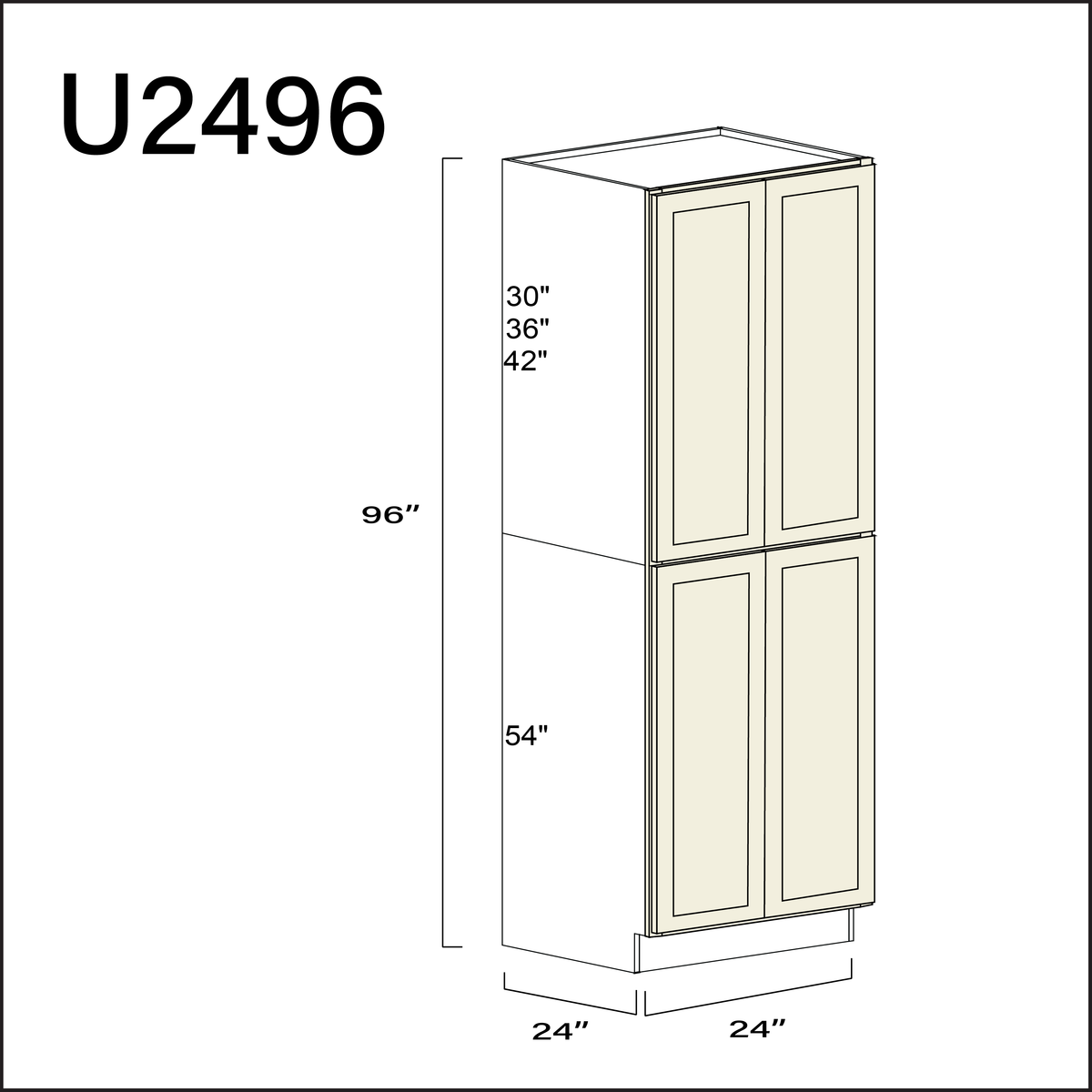 Milkshake White Double Door Pantry Cabinet - 24&quot; W x 96&quot; H x 24&quot; D
