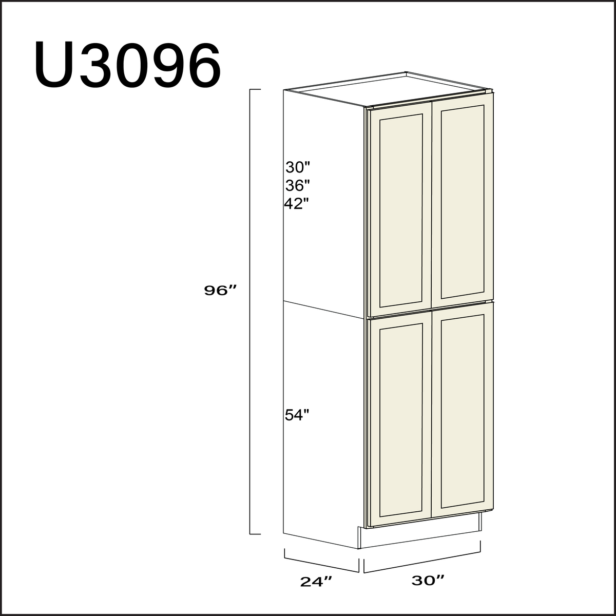 Milkshake White Double Door Pantry Cabinet - 30&quot; W x 96&quot; H x 24&quot; D