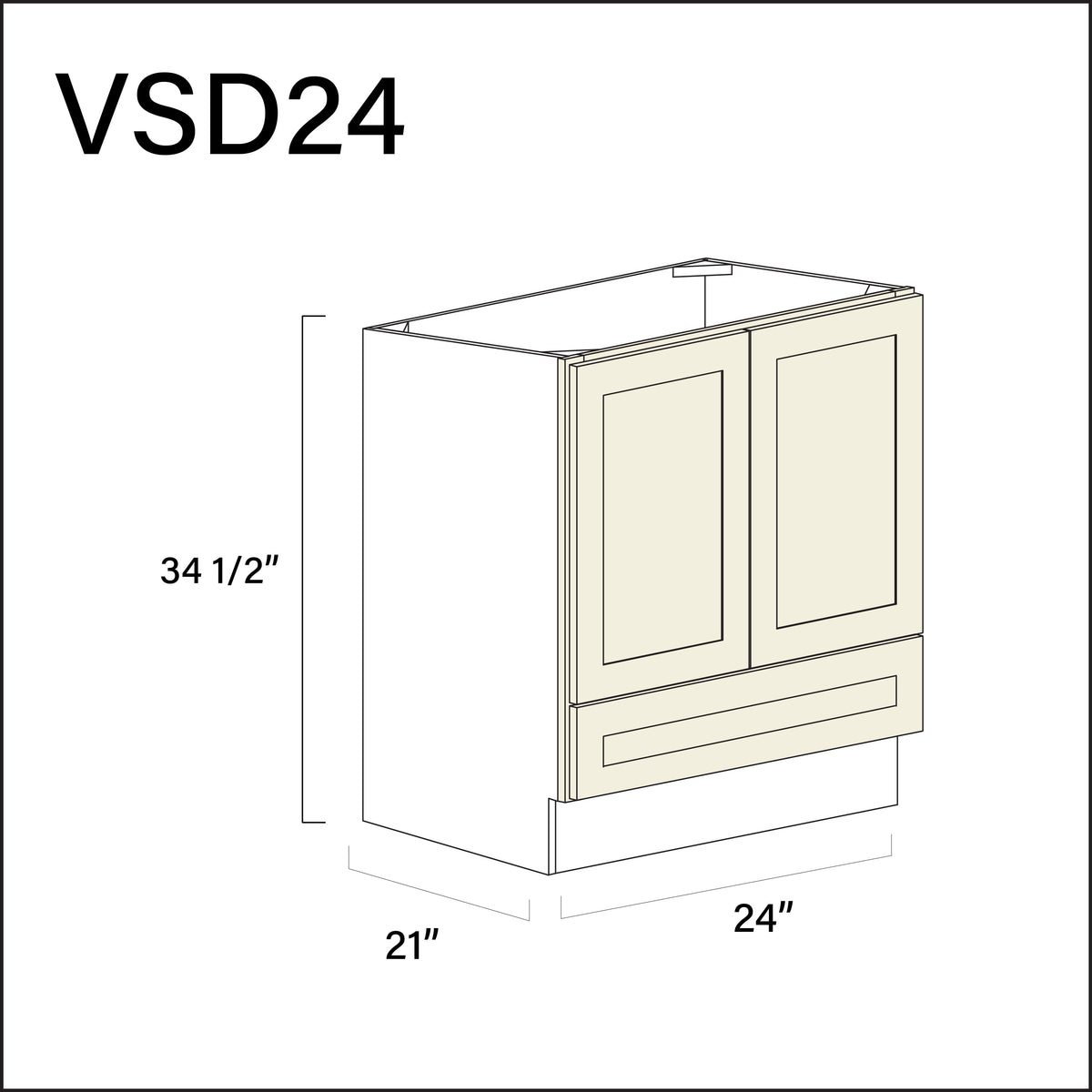 Milkshake White Bottom Drawer Vanity Sink Base Cabinet - 24&quot; W x 34.5&quot; H x 21&quot; D