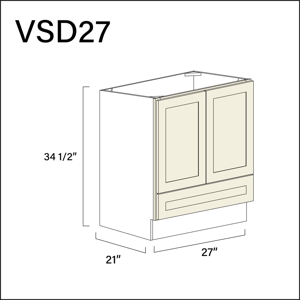 Milkshake White Bottom Drawer Vanity Sink Base Cabinet - 27&quot; W x 34.5&quot; H x 21&quot; D