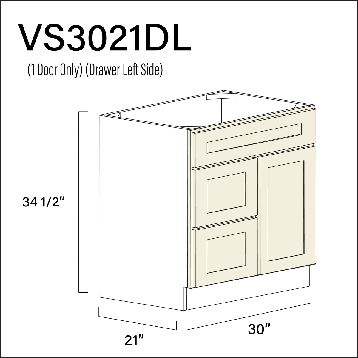 Milkshake White 2-Drawer Vanity (L) Base Cabinet - 30&quot; W x 34.5&quot; H x 21&quot; D
