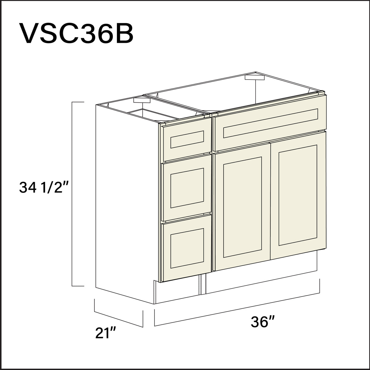 Milkshake White Vanity Sink Combo B Cabinets - 36&quot; W x 34.5&quot; H x 21&quot; D
