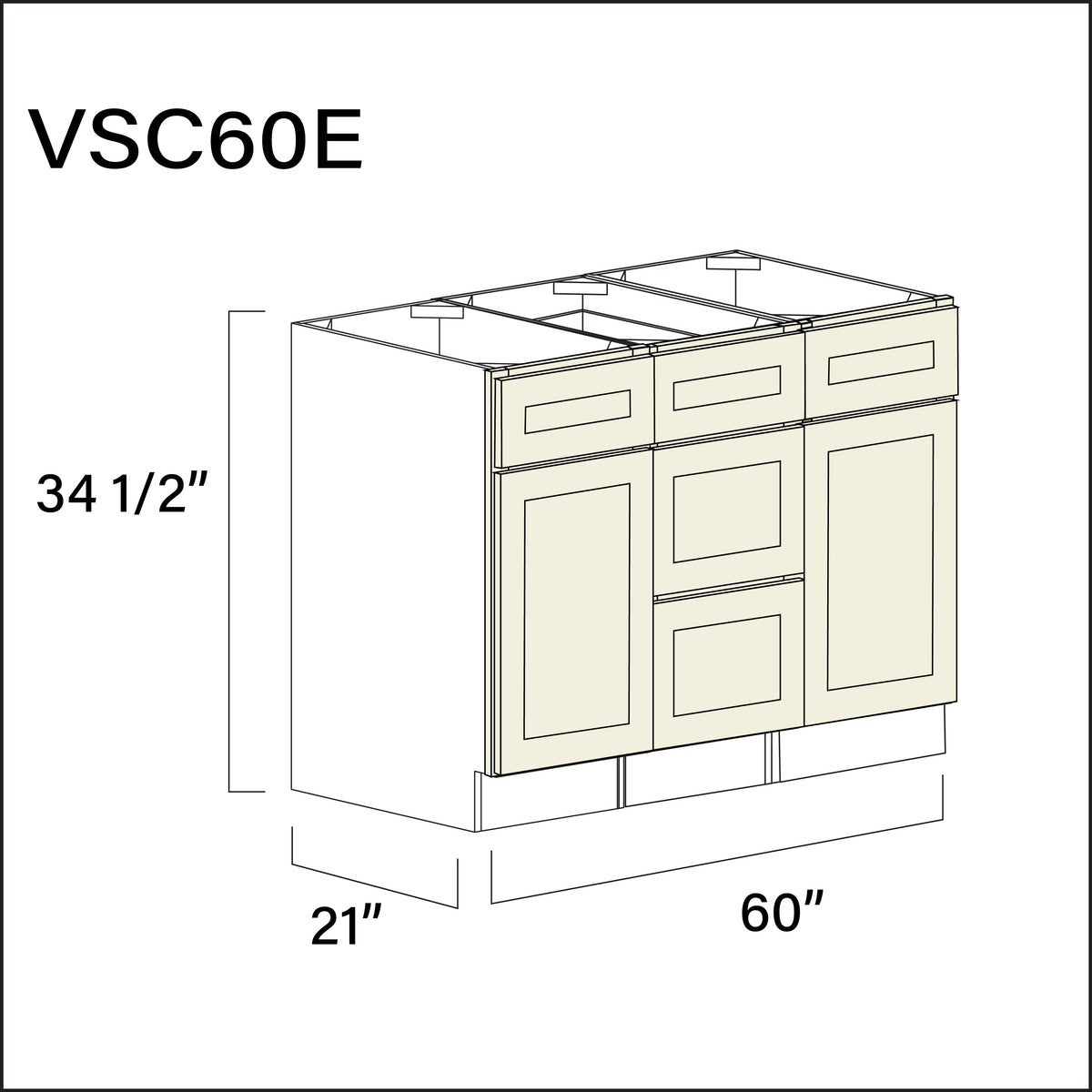 Milkshake White Vanity Sink Combo E Cabinets - 60&quot; W x 34.5&quot; H x 21&quot; D