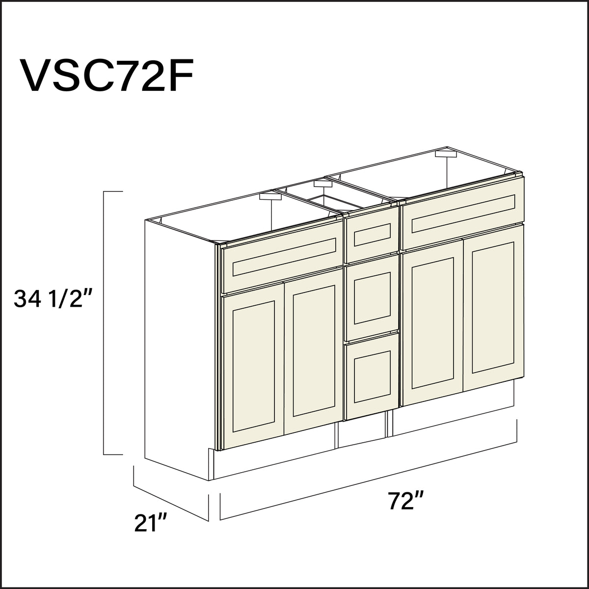 Milkshake White Vanity Sink Combo F Cabinets - 72&quot; W x 34.5&quot; H x 21&quot; D