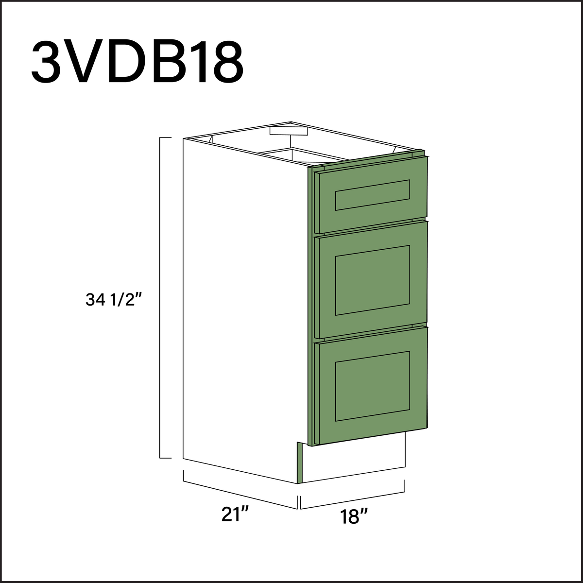 Emerald Green Shaker Vanity 3-Drawer Storage Cabinet - 18&quot; W x 34.5&quot; H x 21&quot; D