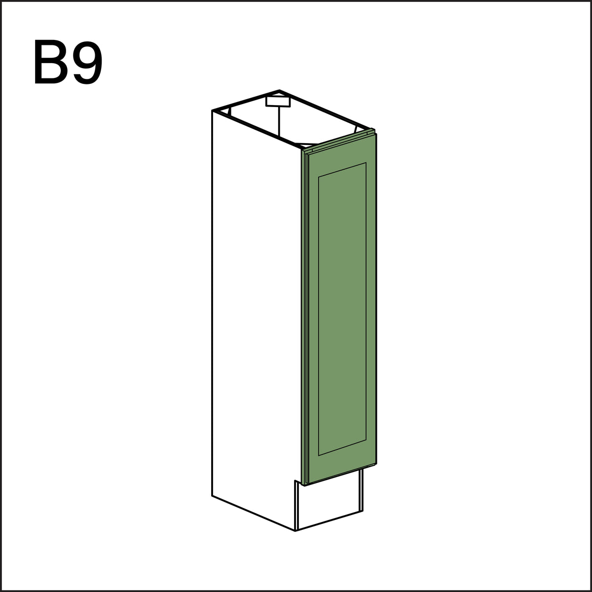 Emerald Green Shaker Single Door Kitchen Base Cabinet - 9&quot; W x 34.5&quot; H x 24&quot; D