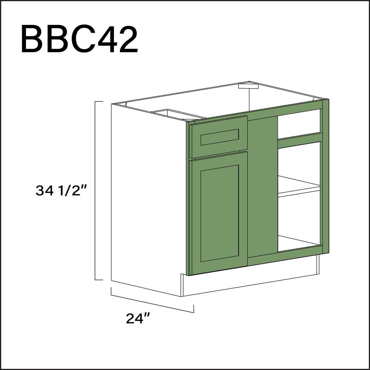 Emerald Green Shaker Base Blind Corner Cabinet - 39&quot; W x 34.5&quot; H x 24&quot; D