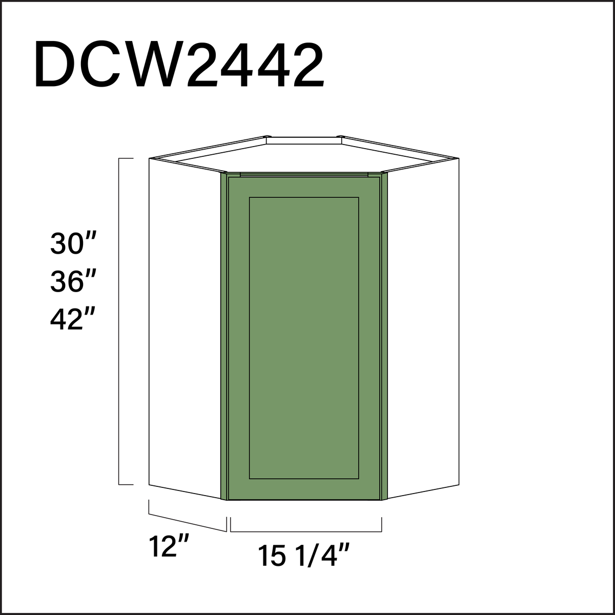 Emerald Green Shaker Diagonal Wall Corner Cabinet - 24&quot; W x 42&quot; H x 12&quot; D