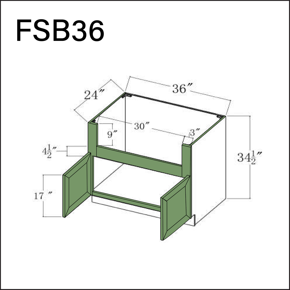 Emerald Green Shaker Farmer Sink Base Kitchen Cabinet - 36&quot; W x 34.5&quot; H x 24&quot; D