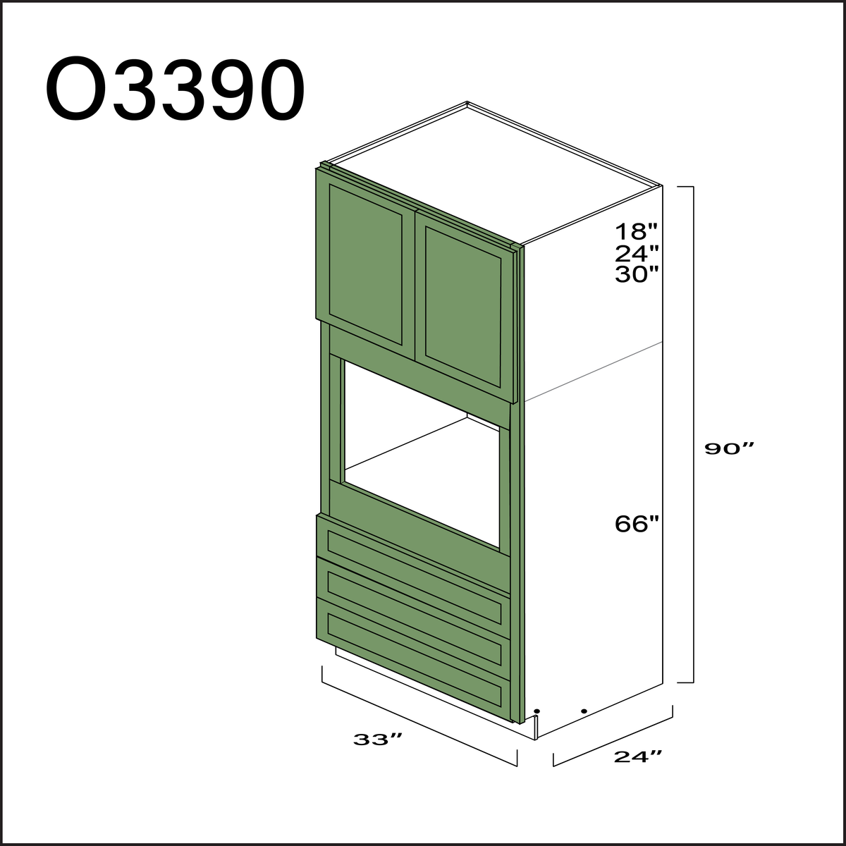 Emerald Green Shaker Single Oven Cabinet - 33&quot; W x 90&quot; H x 24&quot; D