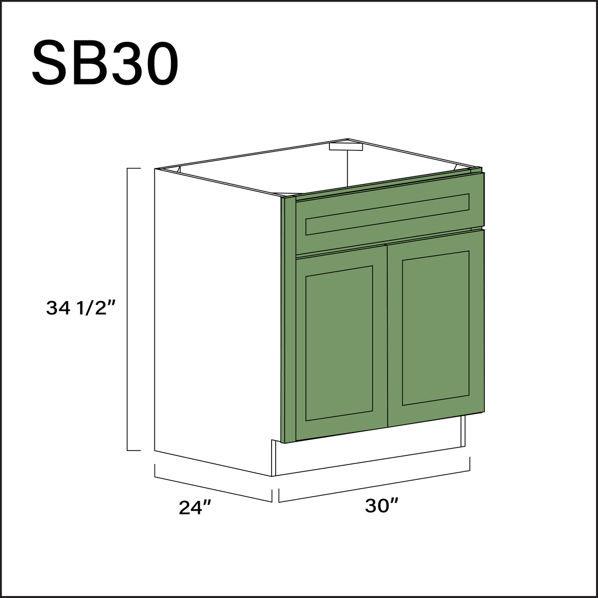 Emerald Green Shaker Sink Base Kitchen Cabinet - 30&quot; W x 34.5&quot; H x 24&quot; D