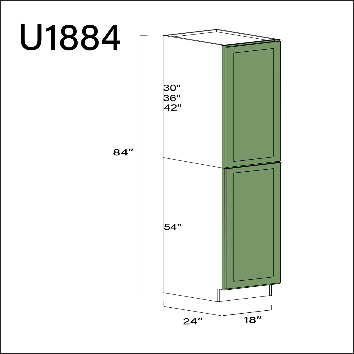 Emerald Green Shaker Single Door Pantry Cabinet - 18&quot; W x 84&quot; H x 24&quot; D