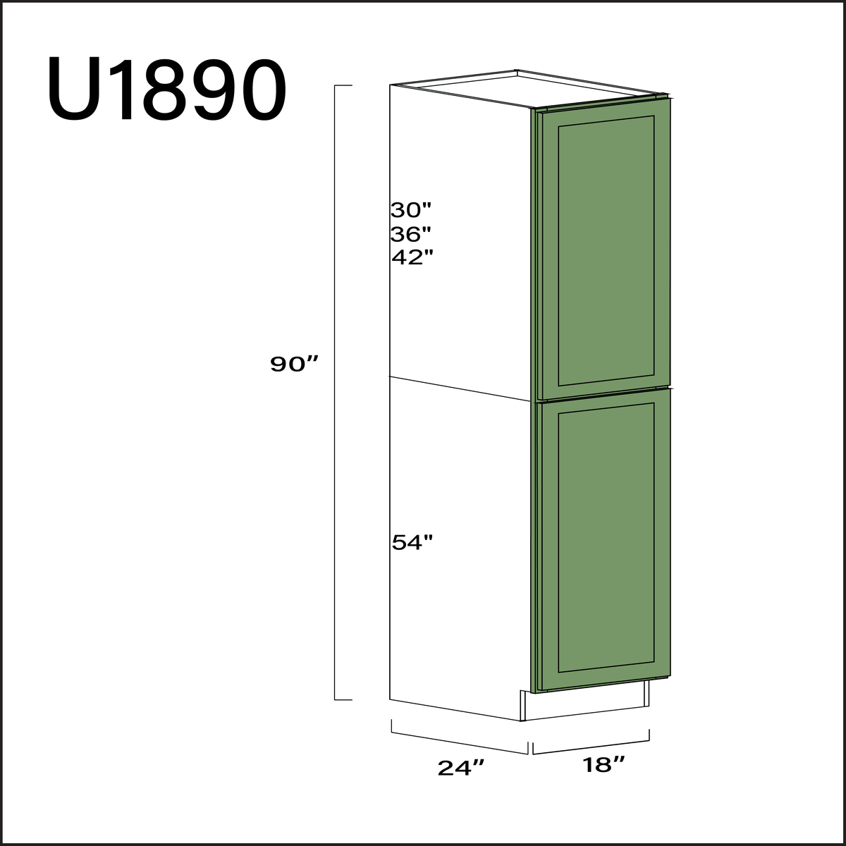 Emerald Green Shaker Single Door Pantry Cabinet - 18&quot; W x 90&quot; H x 24&quot; D