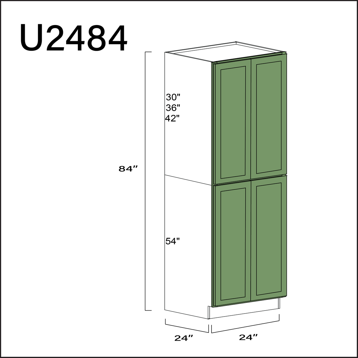 Emerald Green Shaker Double Door Pantry Cabinet - 24&quot; W x 84&quot; H x 24&quot; D