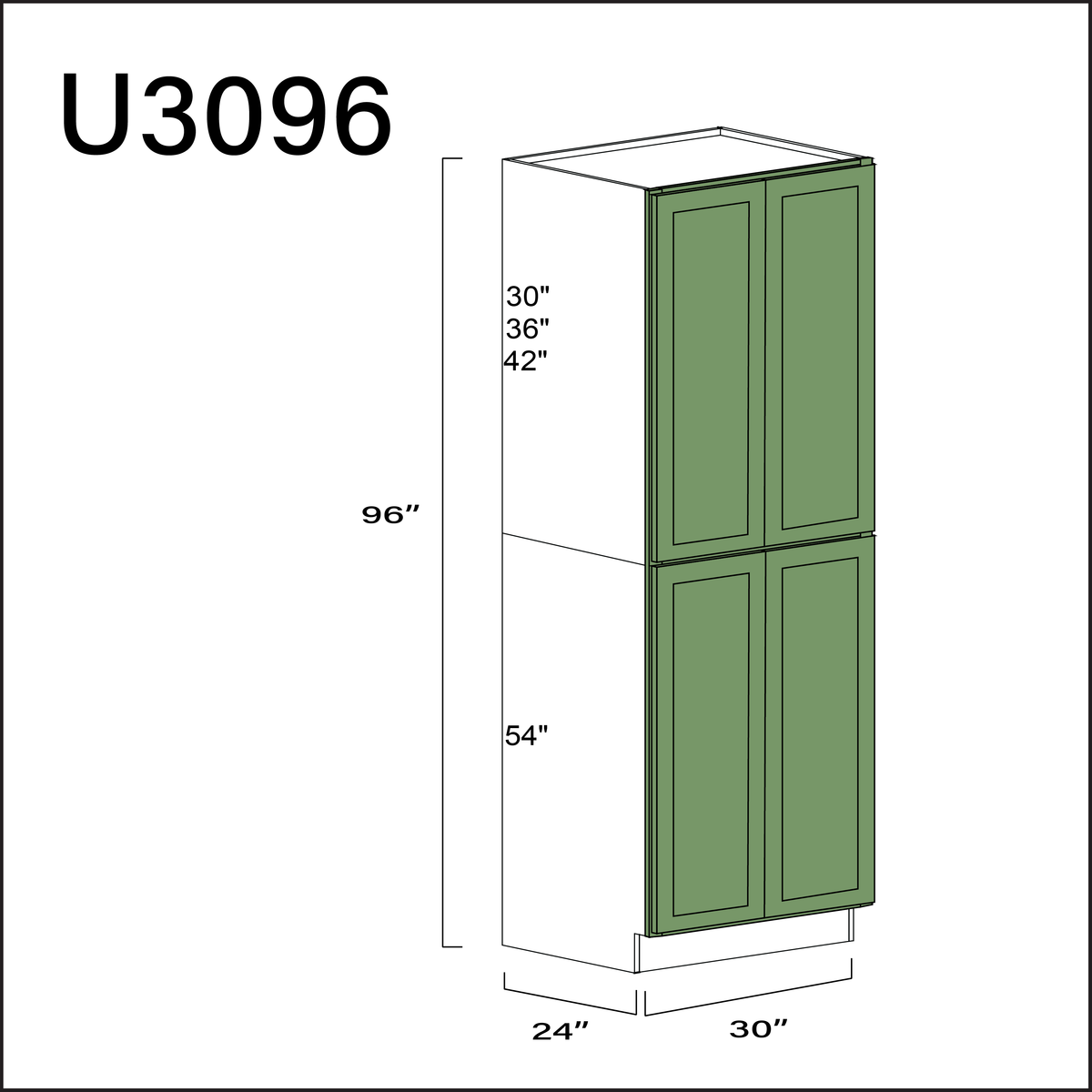 Emerald Green Shaker Double Door Pantry Cabinet - 30&quot; W x 96&quot; H x 24&quot; D