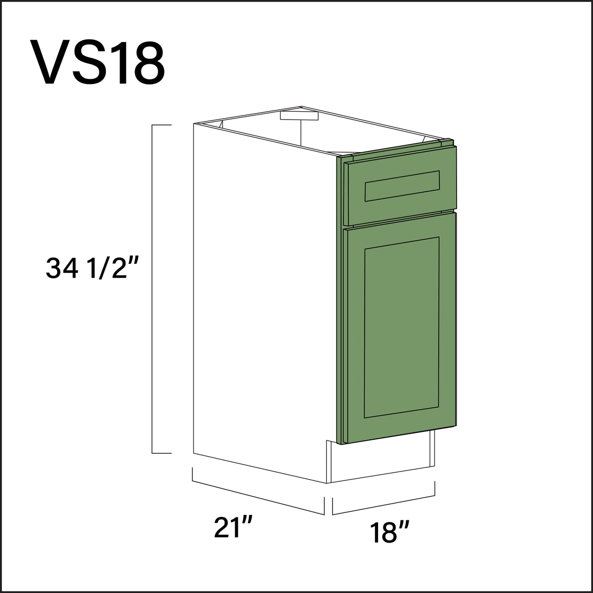 Emerald Green Shaker Vanity Sink Base Cabinet - 18&quot; W x 34.5&quot; H x 21&quot; D