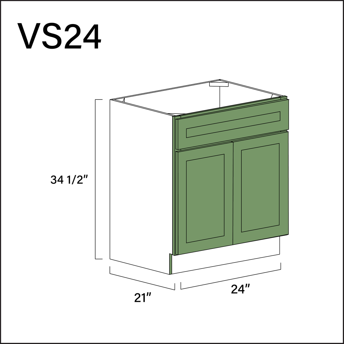 Emerald Green Shaker Vanity Sink Base Cabinet - 24&quot; W x 34.5&quot; H x 21&quot; D