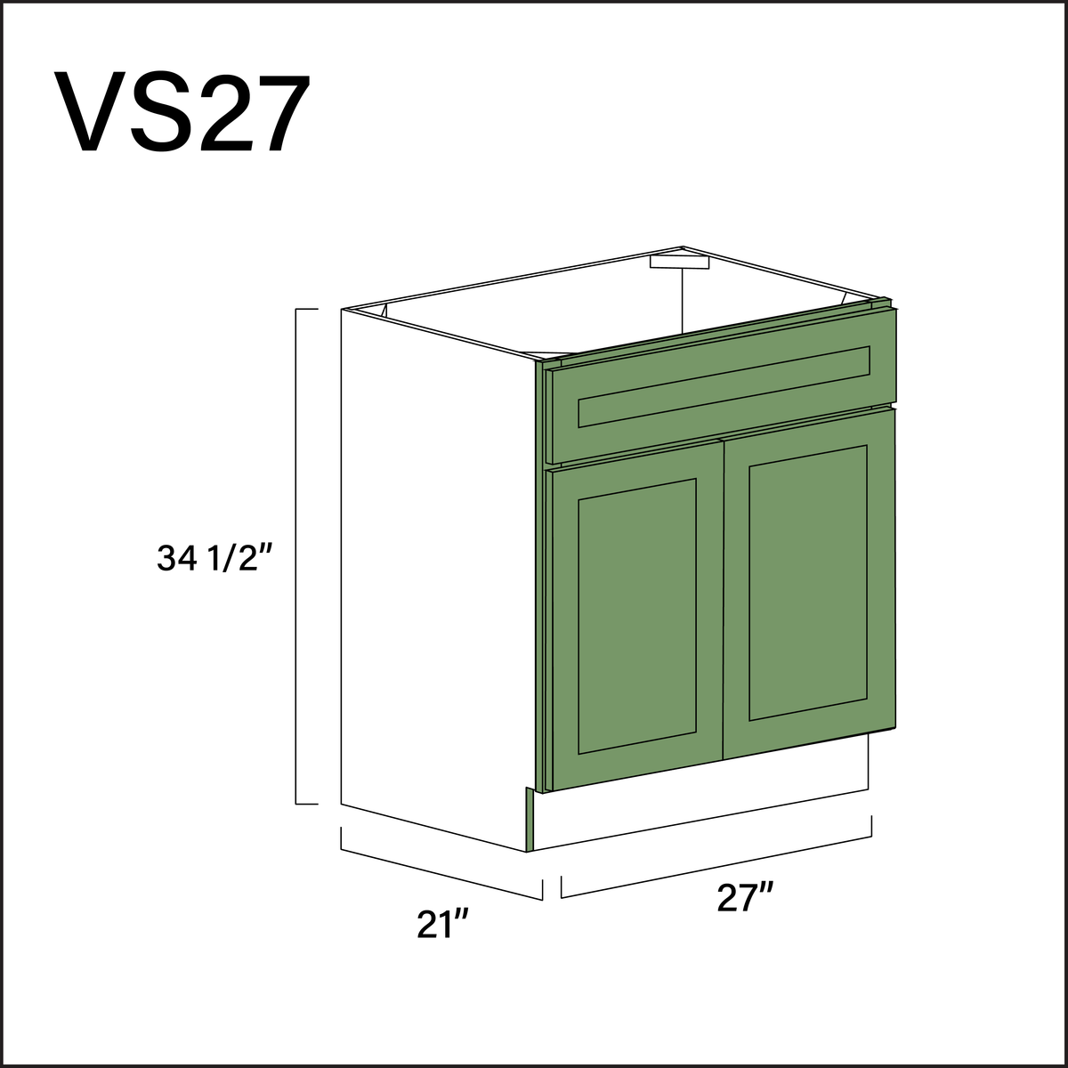 Emerald Green Shaker Vanity Sink Base Cabinet - 27&quot; W x 34.5&quot; H x 21&quot; D