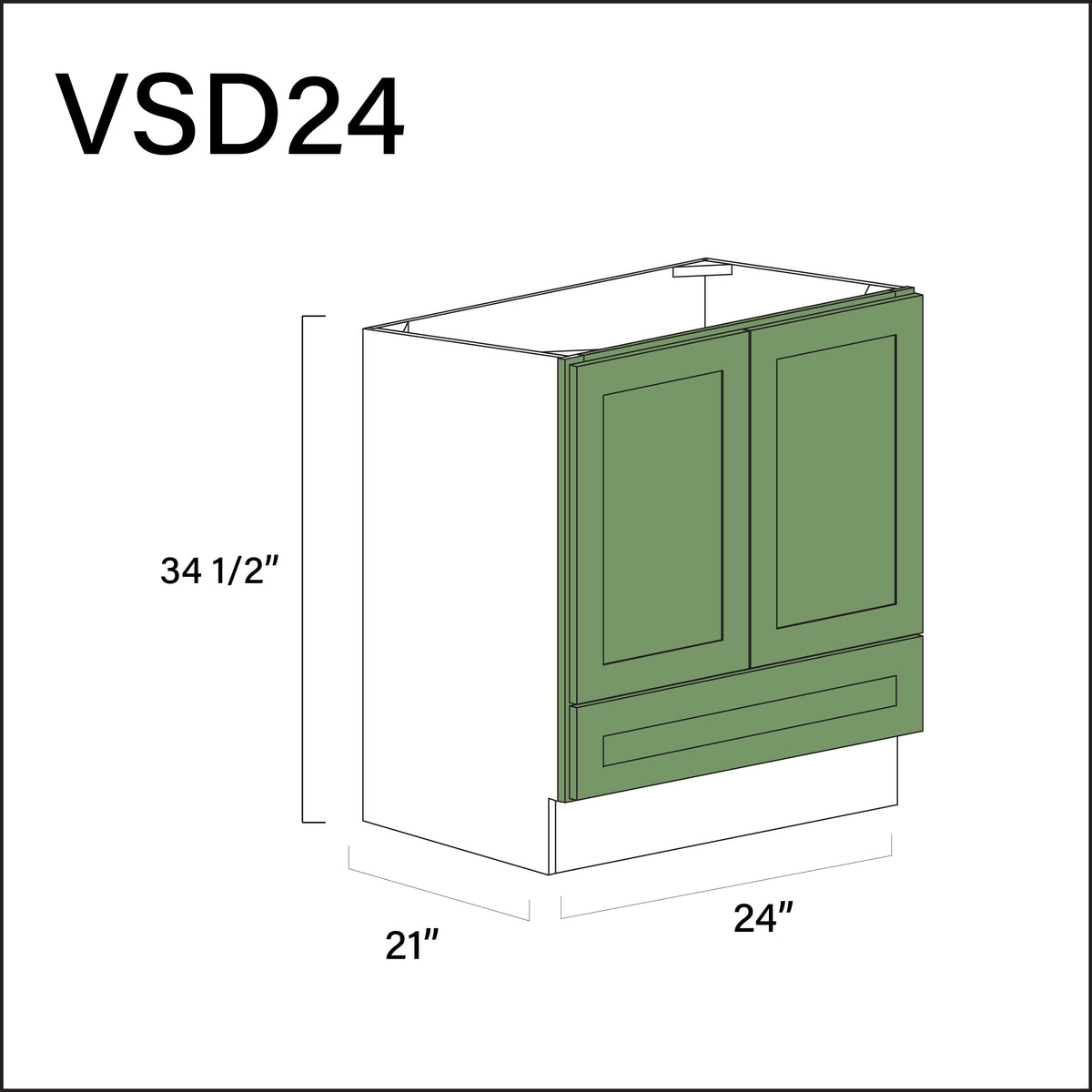 Emerald Green Shaker Bottom Drawer Vanity Sink Base Cabinet - 24&quot; W x 34.5&quot; H x 21&quot; D