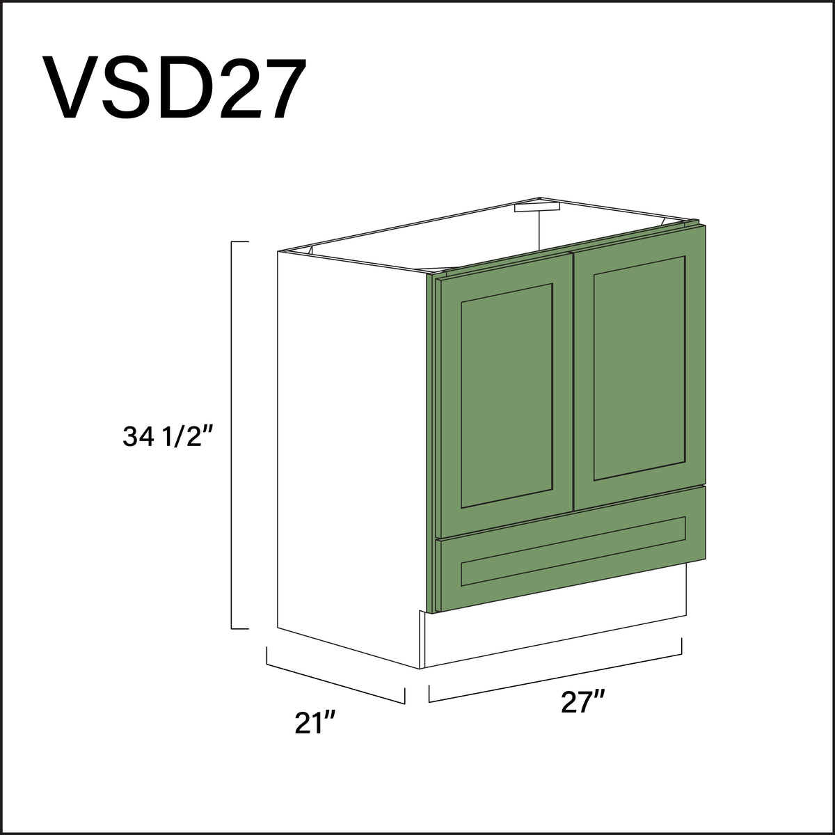 Emerald Green Shaker Bottom Drawer Vanity Sink Base Cabinet - 27&quot; W x 34.5&quot; H x 21&quot; D