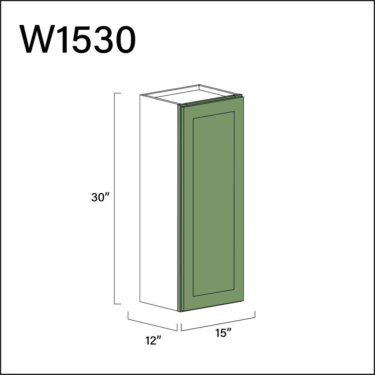 Emerald Green Shaker Single Door Wall Cabinet - 15&quot; W x 30&quot; H x 12&quot; D
