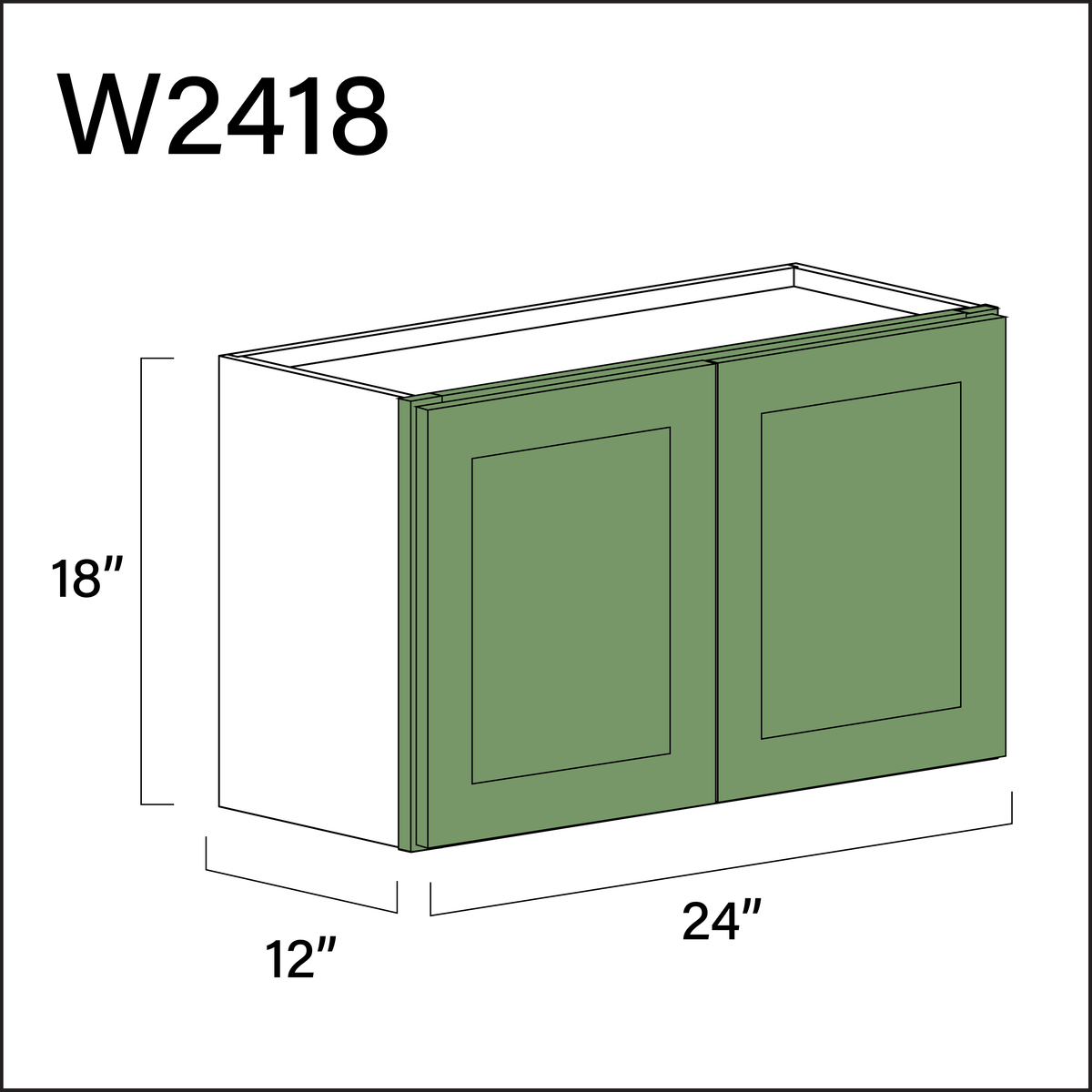 Emerald Green Shaker Double Door Wall Cabinet - 24&quot; W x 18&quot; H x 12&quot; D