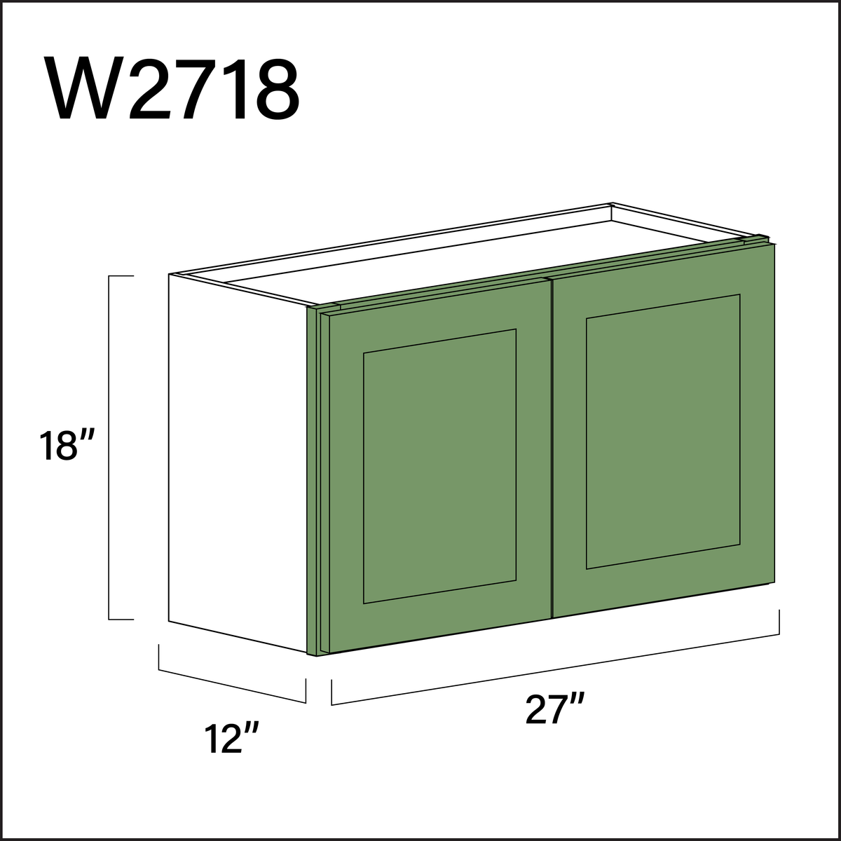 Emerald Green Shaker Double Door Wall Cabinet - 27&quot; W x 18&quot; H x 12&quot; D