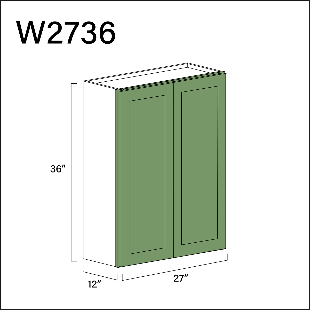 Emerald Green Shaker Double Door Wall Cabinet - 27&quot; W x 36&quot; H x 12&quot; D