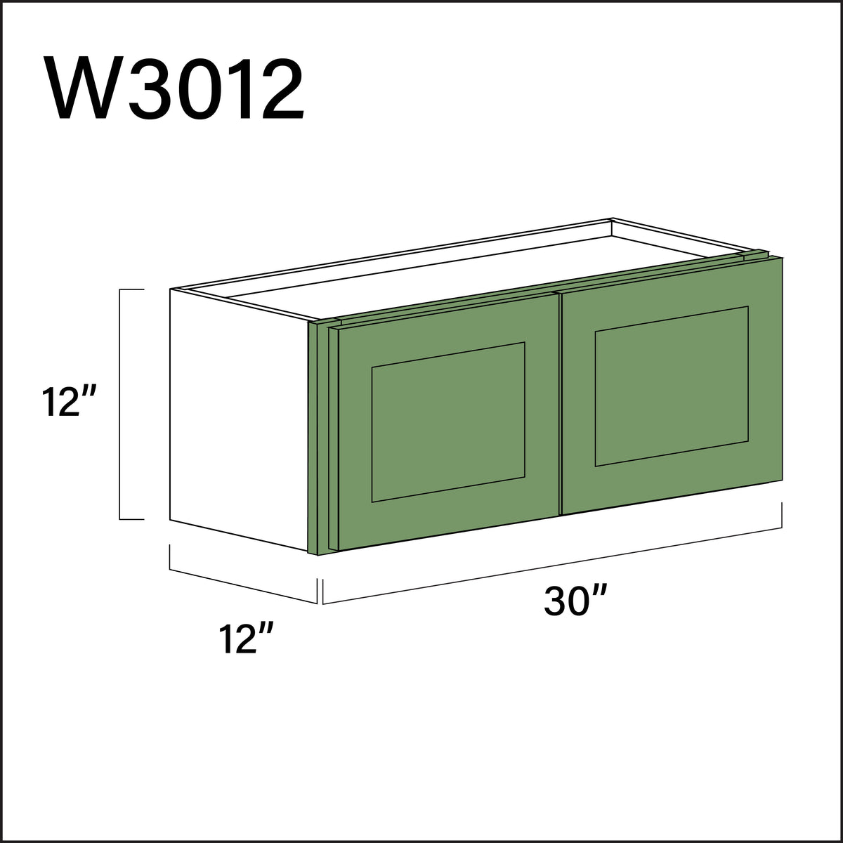 Emerald Green Shaker Double Door Wall Cabinet - 30&quot; W x 12&quot; H x 12&quot; D