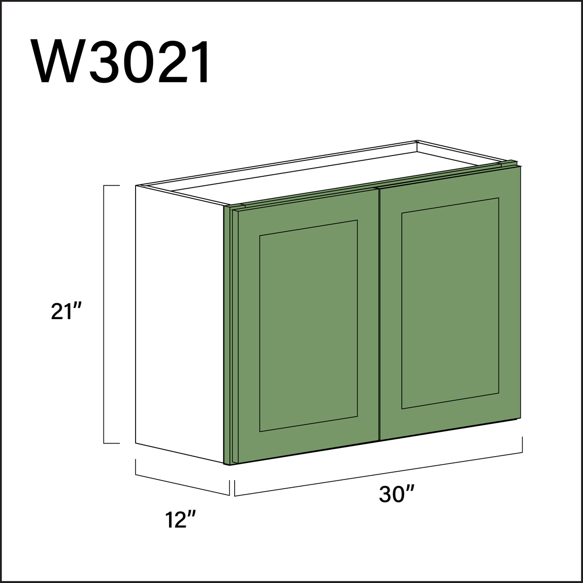 Emerald Green Shaker Double Door Wall Cabinet - 30&quot; W x 21&quot; H x 12&quot; D