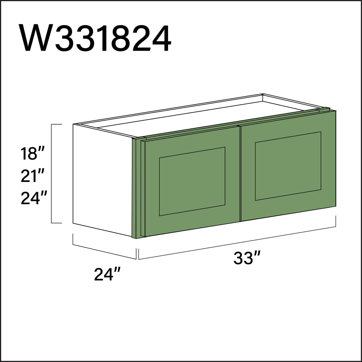 Emerald Green Shaker Wall Bridge Double Door Cabinet - 33&quot; W x 18&quot; H x 24&quot; D