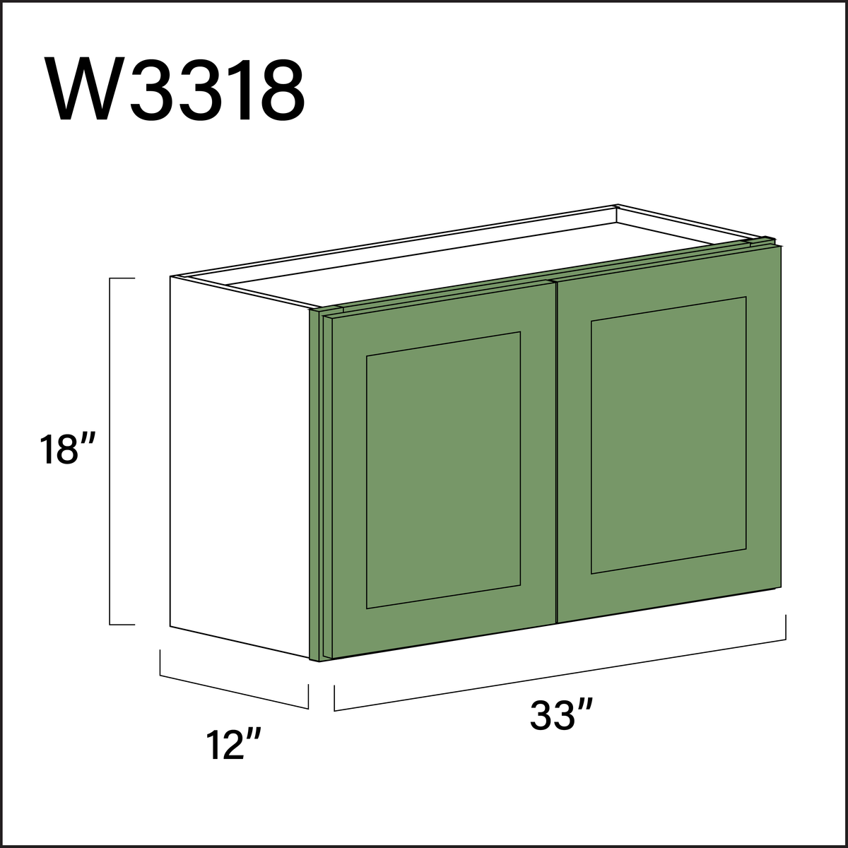 Emerald Green Shaker Double Door Wall Cabinet - 33&quot; W x 18&quot; H x 12&quot; D