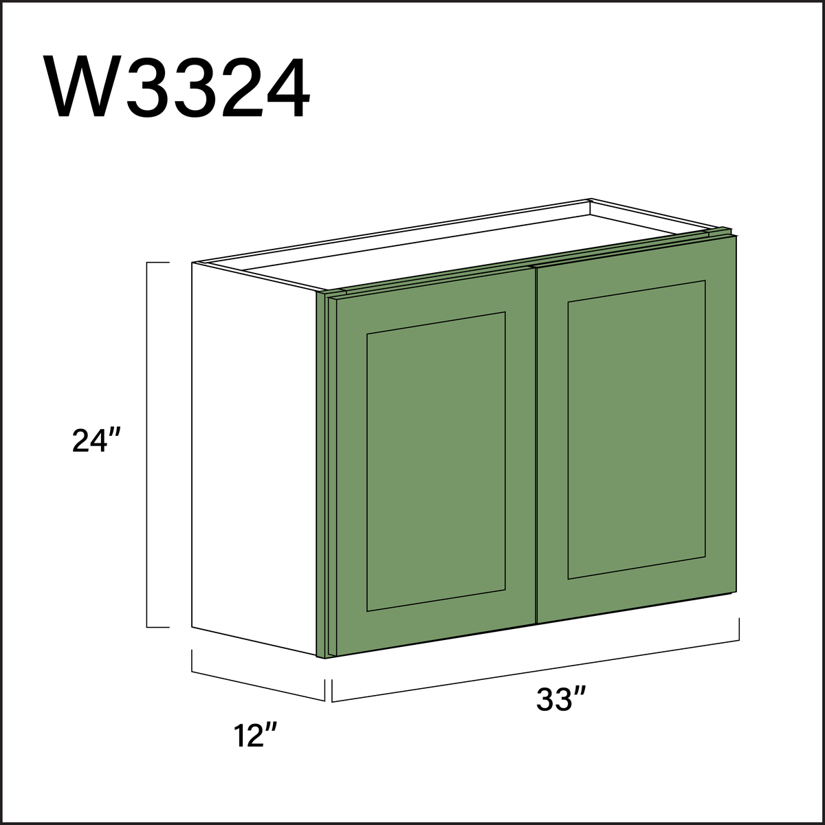Emerald Green Shaker Double Door Wall Cabinet - 33&quot; W x 24&quot; H x 12&quot; D
