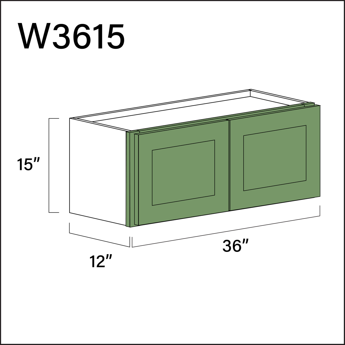 Emerald Green Shaker Double Door Wall Cabinet - 36&quot; W x 15&quot; H x 12&quot; D