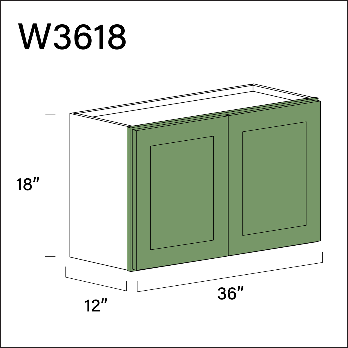 Emerald Green Shaker Double Door Wall Cabinet - 36&quot; W x 18&quot; H x 12&quot; D