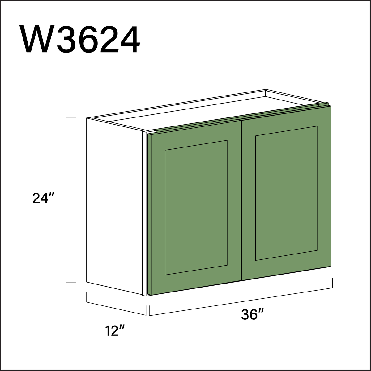 Emerald Green Shaker Double Door Wall Cabinet - 36&quot; W x 24&quot; H x 12&quot; D