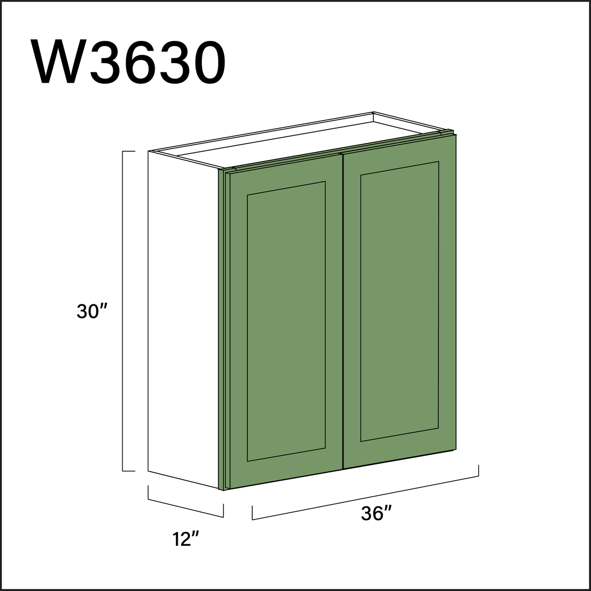 Emerald Green Shaker Double Door Wall Cabinet - 36&quot; W x 30&quot; H x 12&quot; D