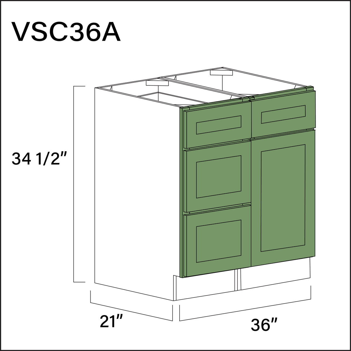 Emerald Green Shaker Vanity Sink Combo A Cabinets - 36&quot; W x 34.5&quot; H x 21&quot; D