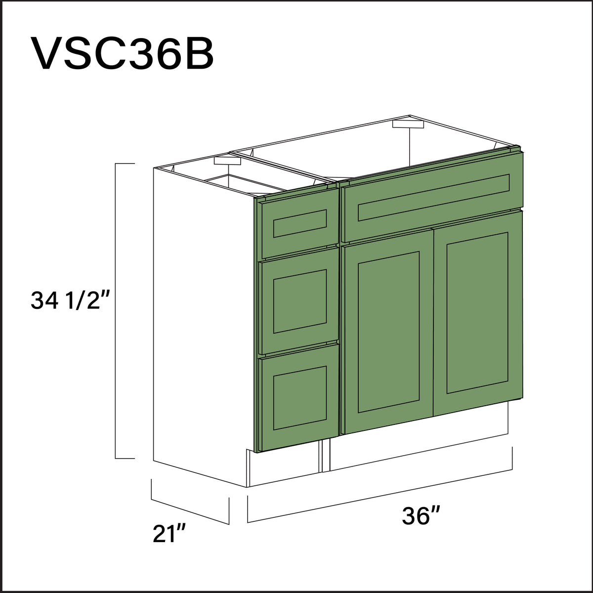 Emerald Green Shaker Vanity Sink Combo B Cabinets - 36&quot; W x 34.5&quot; H x 21&quot; D