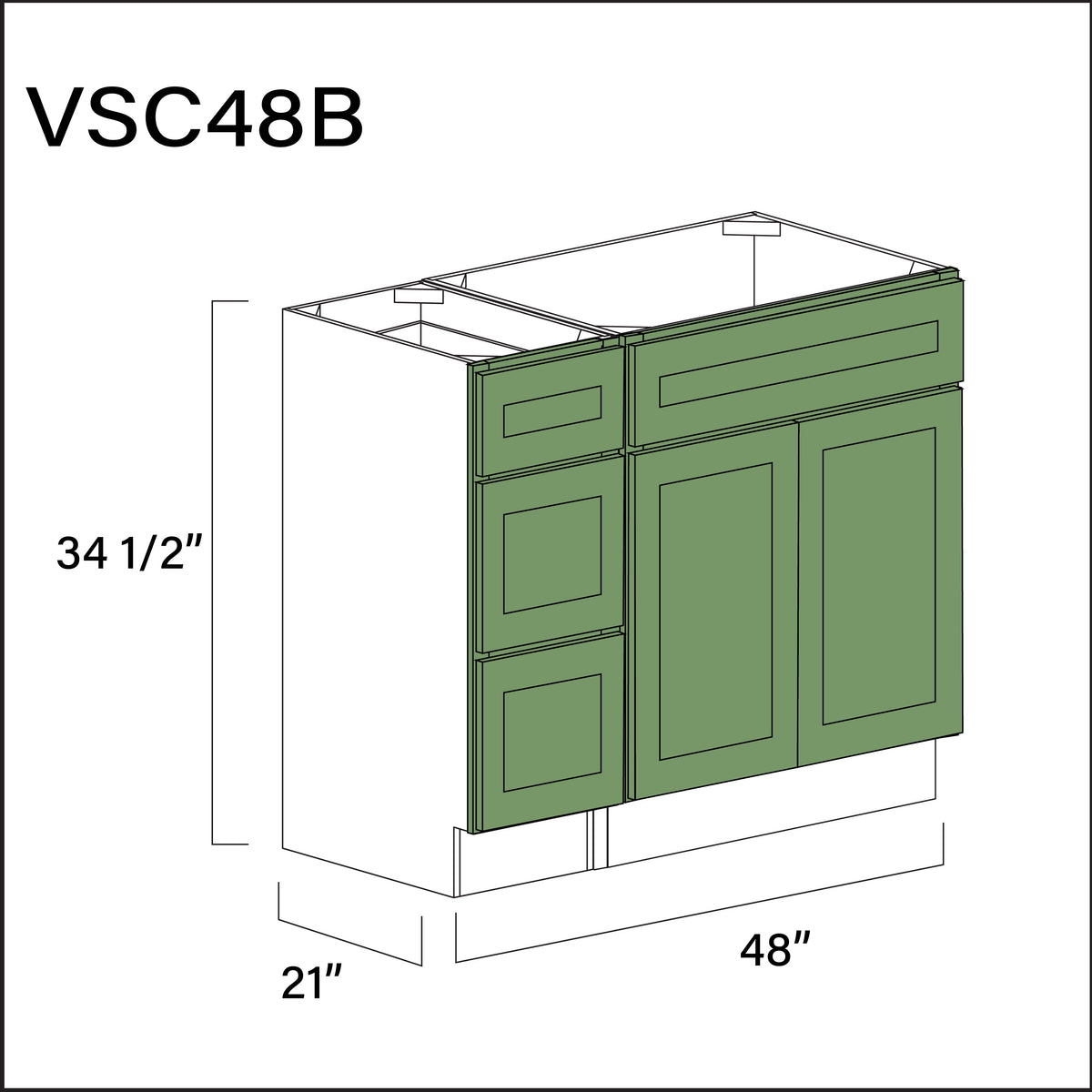 Emerald Green Shaker Vanity Sink Combo B Cabinets - 48&quot; W x 34.5&quot; H x 21&quot; D
