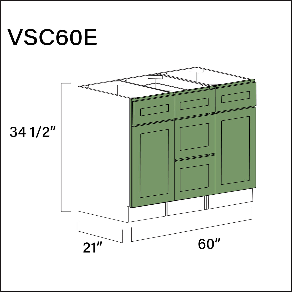 Emerald Green Shaker Vanity Sink Combo E Cabinets - 60&quot; W x 34.5&quot; H x 21&quot; D
