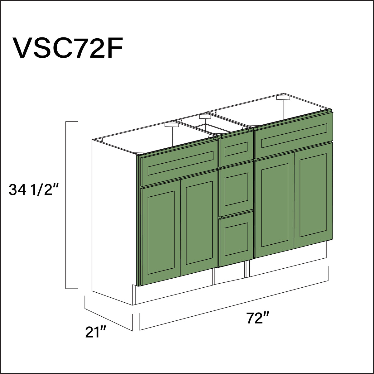 Emerald Green Shaker Vanity Sink Combo F Cabinets - 72&quot; W x 34.5&quot; H x 21&quot; D