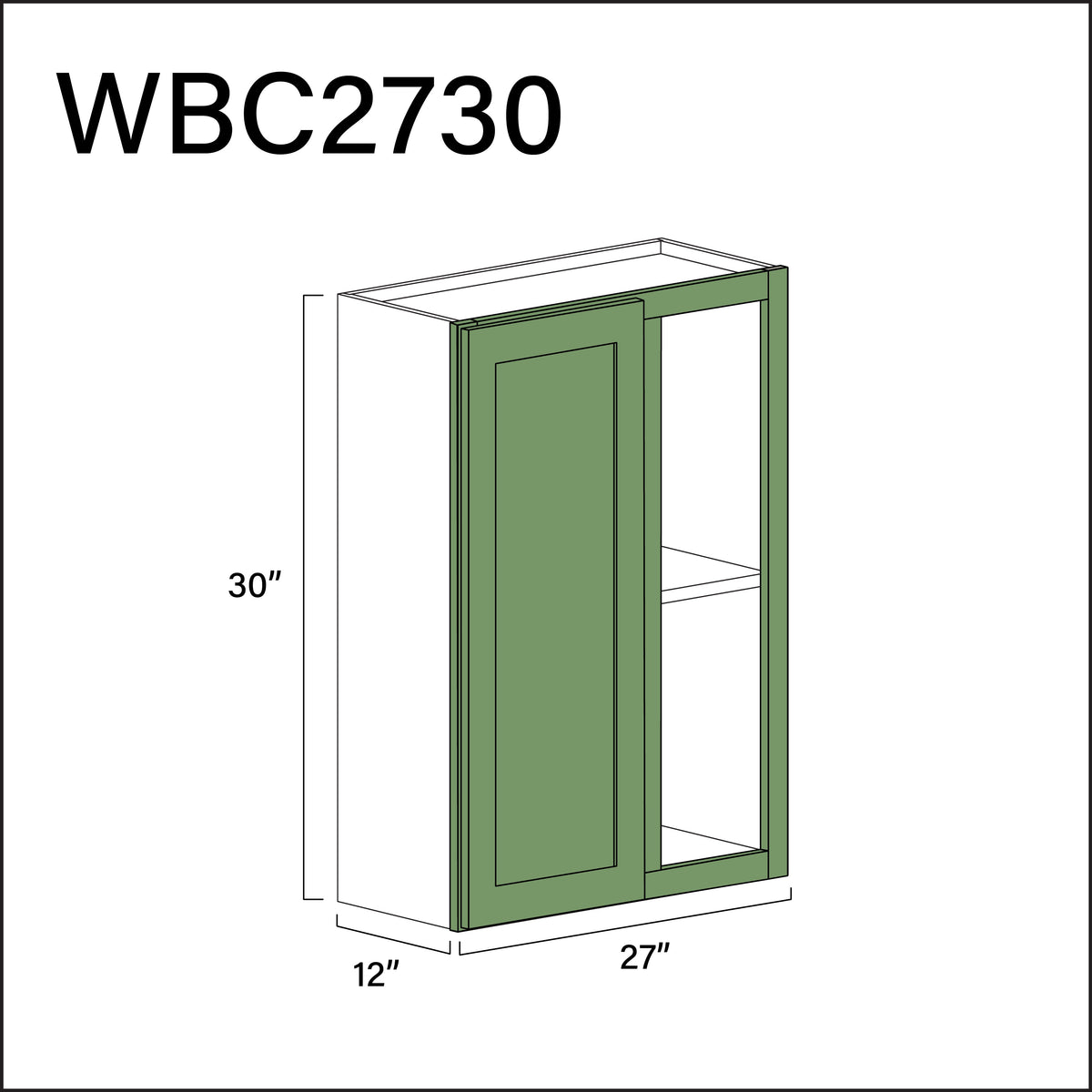 Emerald Green Shaker Wall Blind Corner Cabinet - 27&quot; W x 30&quot; H x 12&quot; D